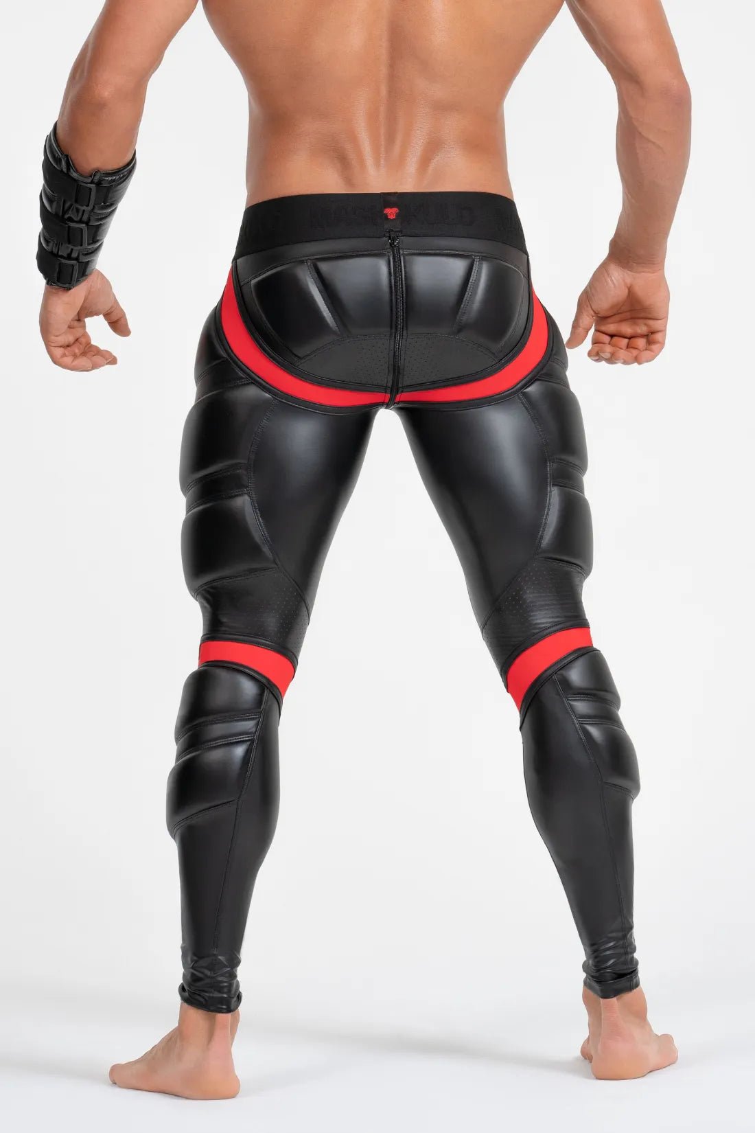 Black and red leggings with a big bulge design, designed for comfort and style, available from Maskulo Global online store.