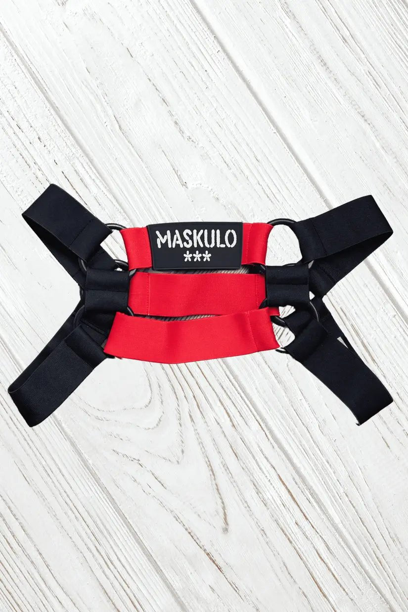 Blake Tropix Elastic Bulldog Harness in Red, size M. Male adult accessory from Maskulo. New condition, product SKU MHR212-Y2.