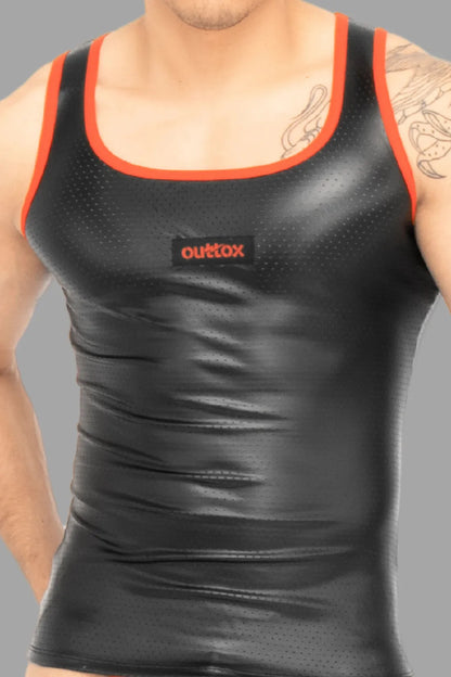 Outtox. Camiseta sin mangas. Negro+Naranja &