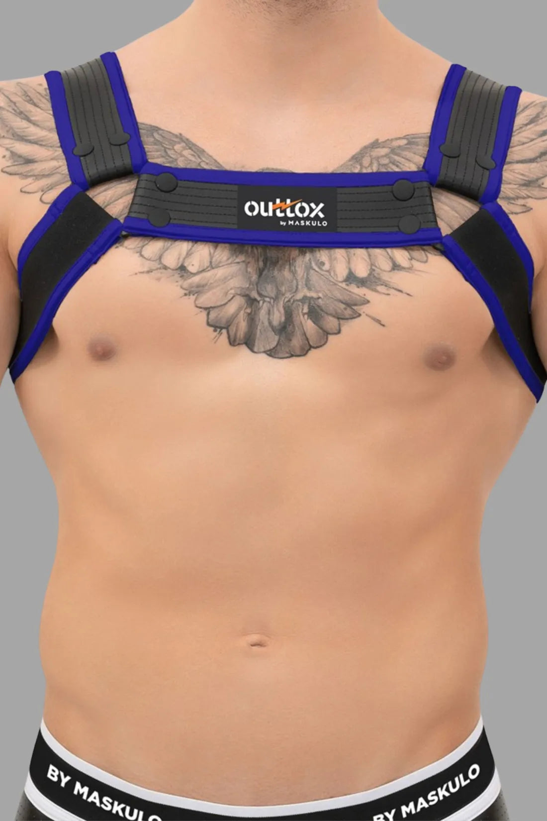 Outtox. Harnais Bulldog avec boutons-pression. Noir et bleu