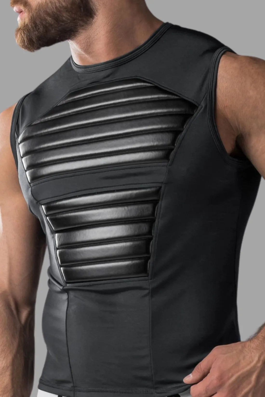 Blindado. Camiseta sin mangas para hombre. Spandex. Almohadillas delanteras. Negro