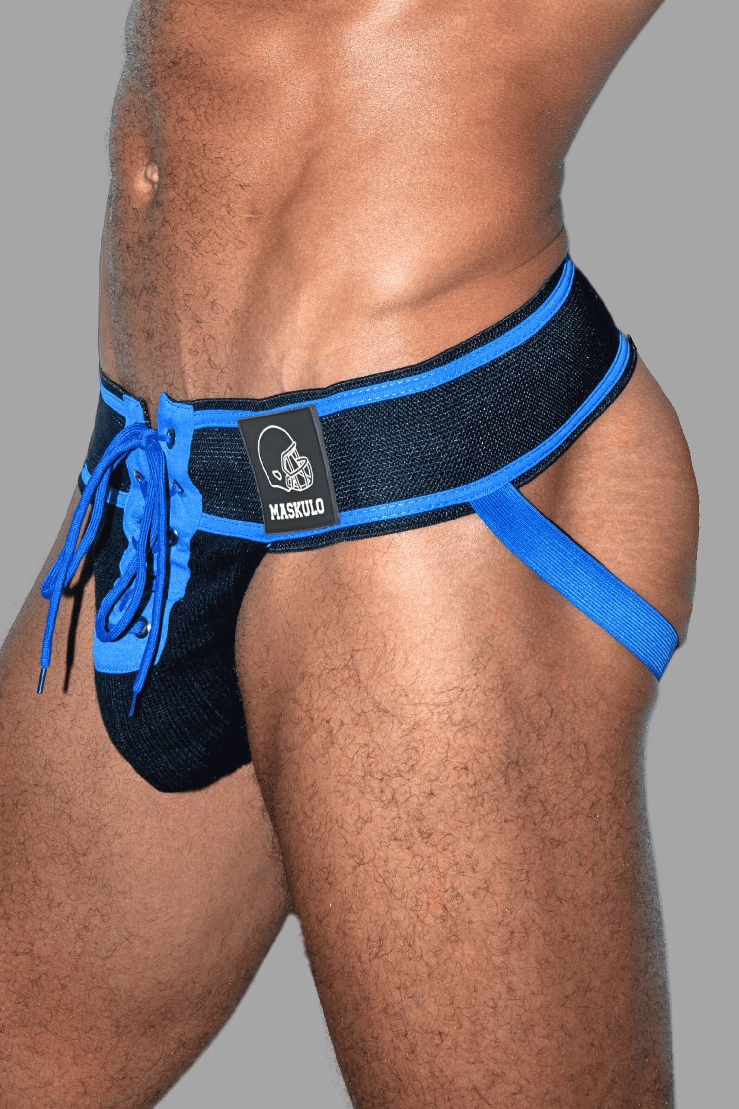 Liam Gridd-Iron, American Football Jockstrap. Black + Royal Blue