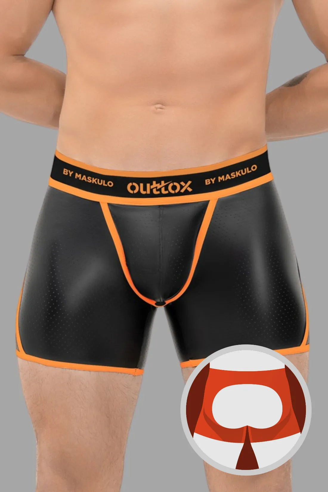 Outtox. Short arrière ouvert avec Snap Codpiece. Orange &