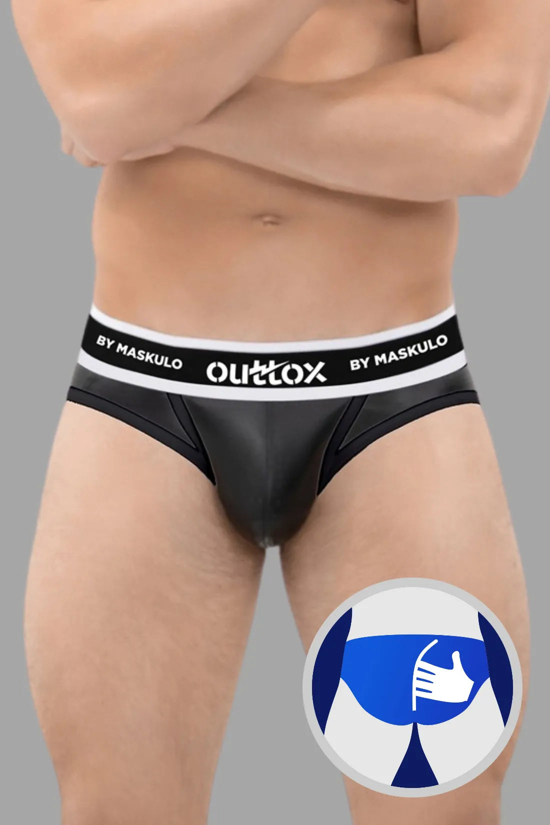 Outtox. Wrapped Rear Briefs with Snap Codpiece. Black