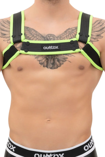 Outtox. Arnés Bulldog con broches. Negro+Verde &