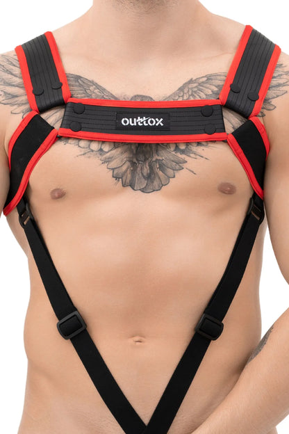 Outtox. Arnés corporal con broches. Negro+rojo