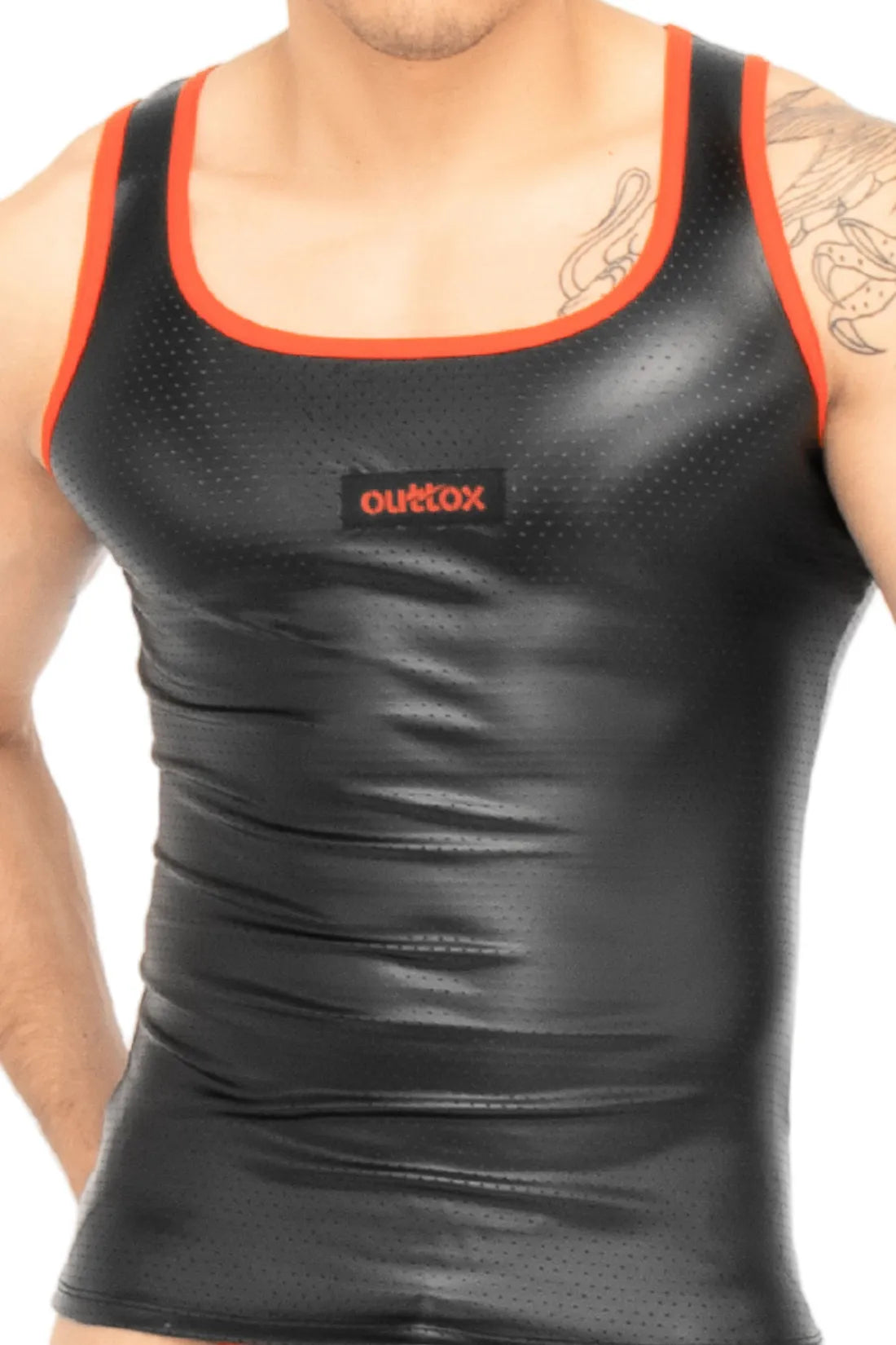 Outtox. Camiseta sin mangas. Negro+Naranja &