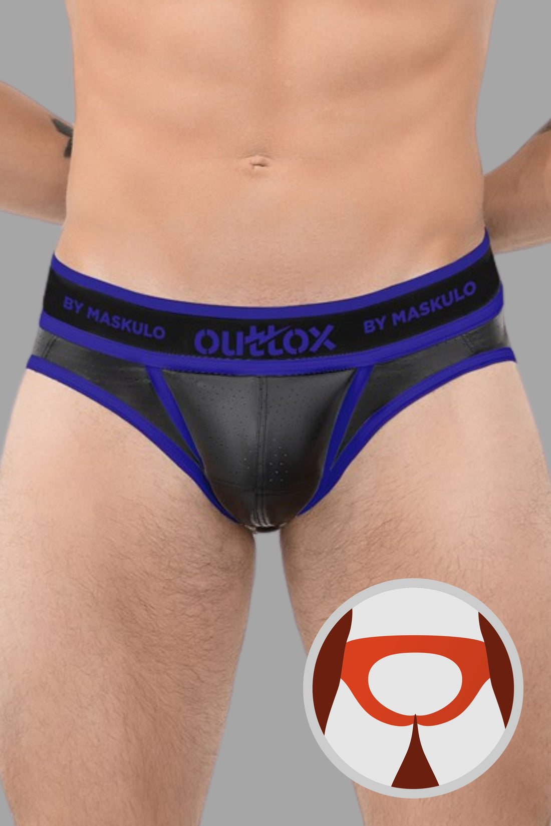 Outtox. Open Rear Briefs with Snap Codpiece. Blue