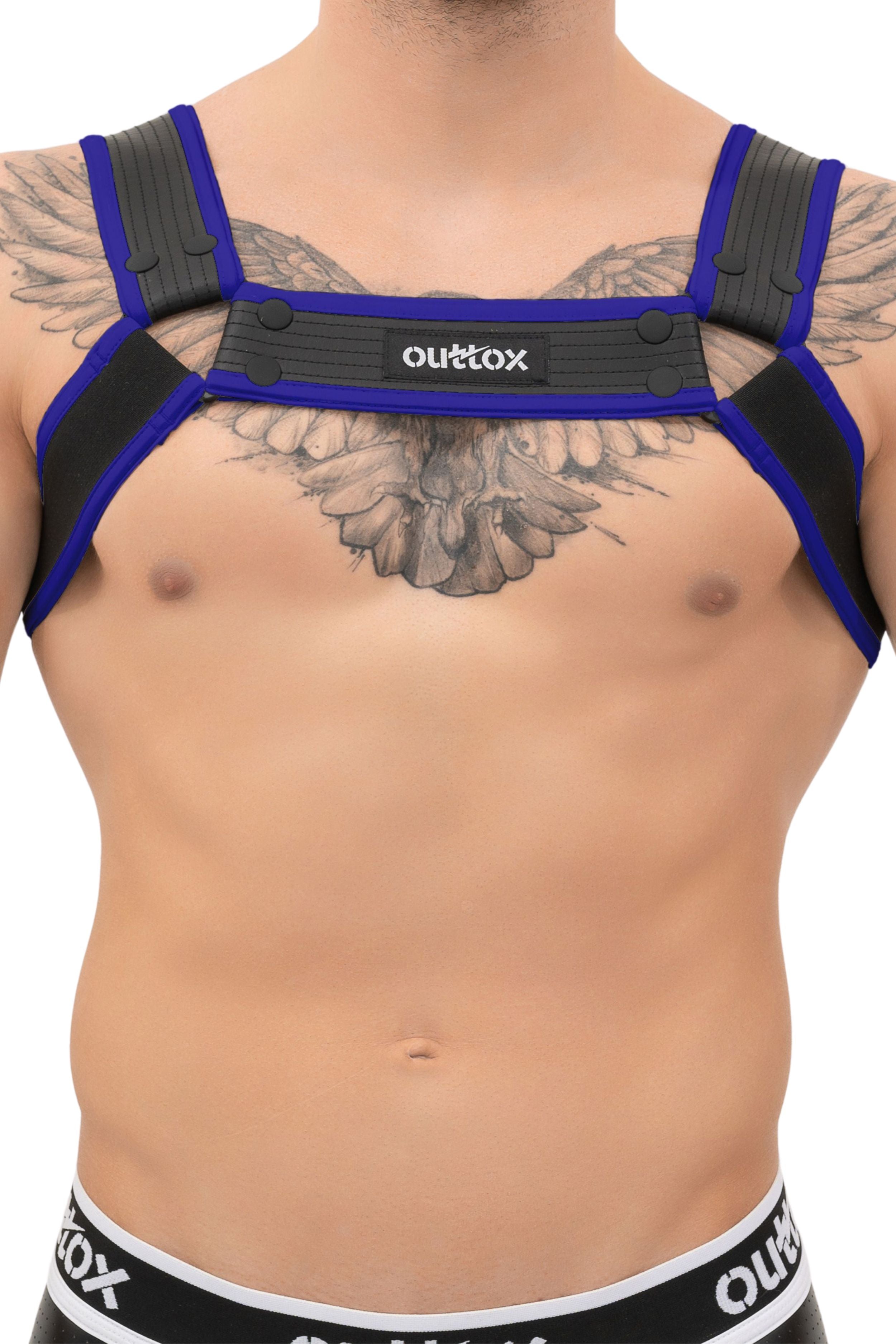 Outtox. Bulldog Harness with Snaps. Black+Blue &