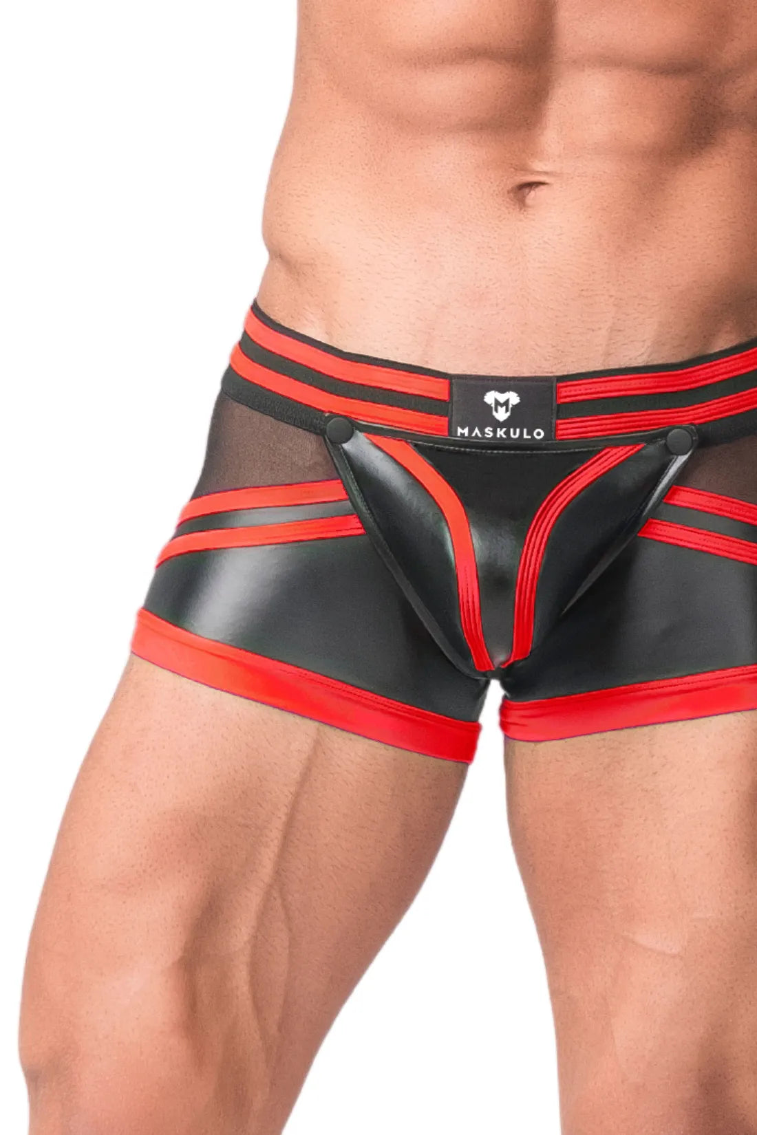 Youngero Generation Y. Trunkshort voor heren. Broekklep. Ritssluiting aan de achterkant. Zwart+Rood