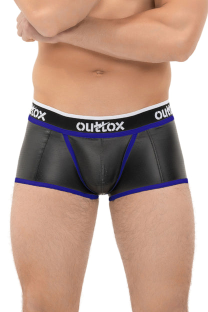 Outtox. Pantalones cortos traseros envueltos con bragueta a presión. Negro+Azul &