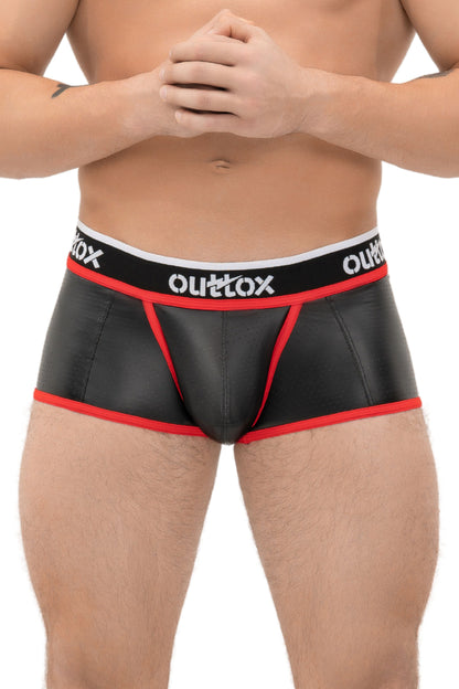 Outtox. Pantalones cortos traseros envueltos con bragueta a presión. Negro+rojo