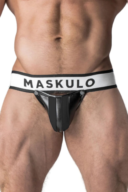 Blindado. Deportista fetichista masculino. Bragueta desmontable. Negro+Blanco