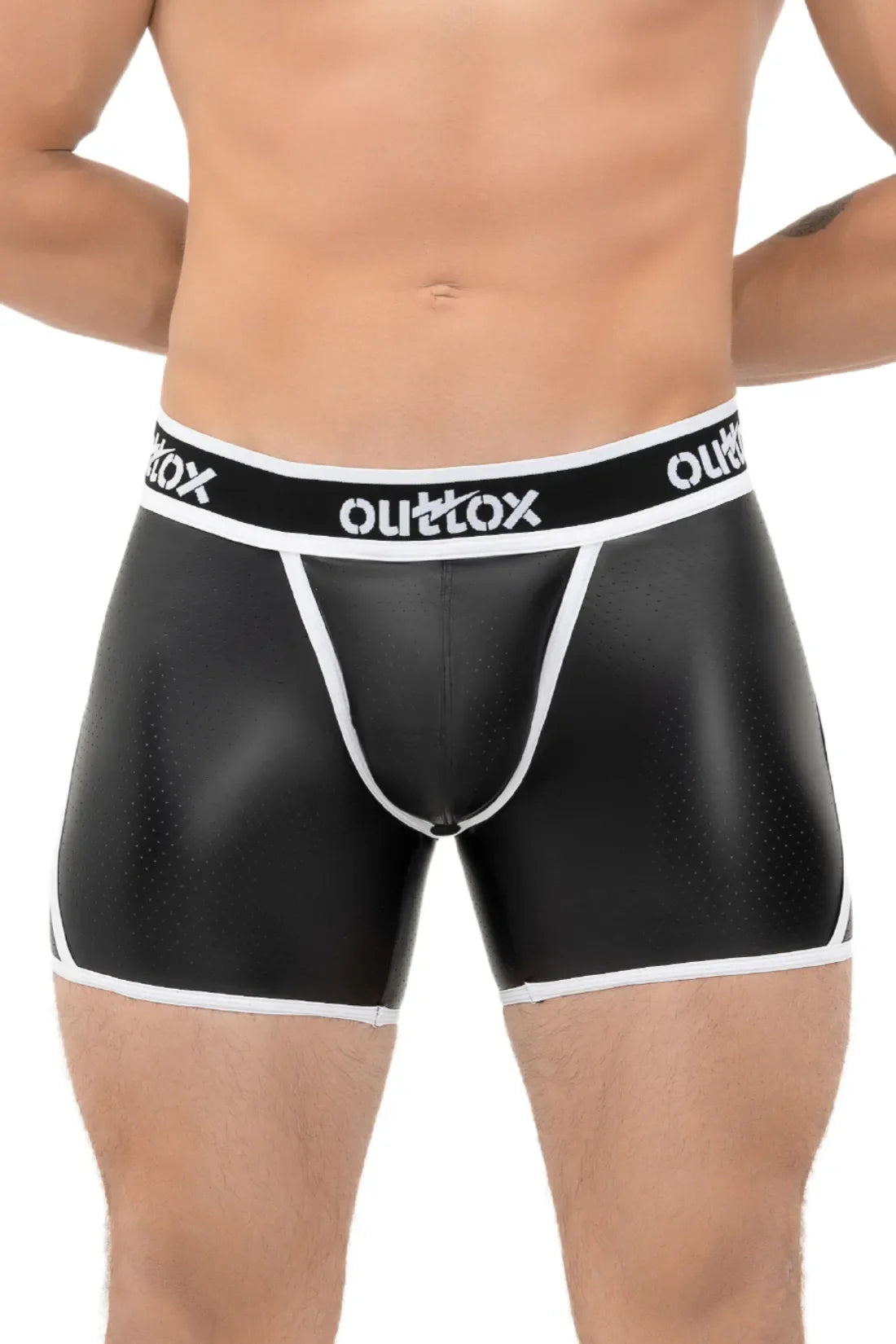 Outtox. Pantalones cortos traseros abiertos con bragueta a presión. Negro+Blanco