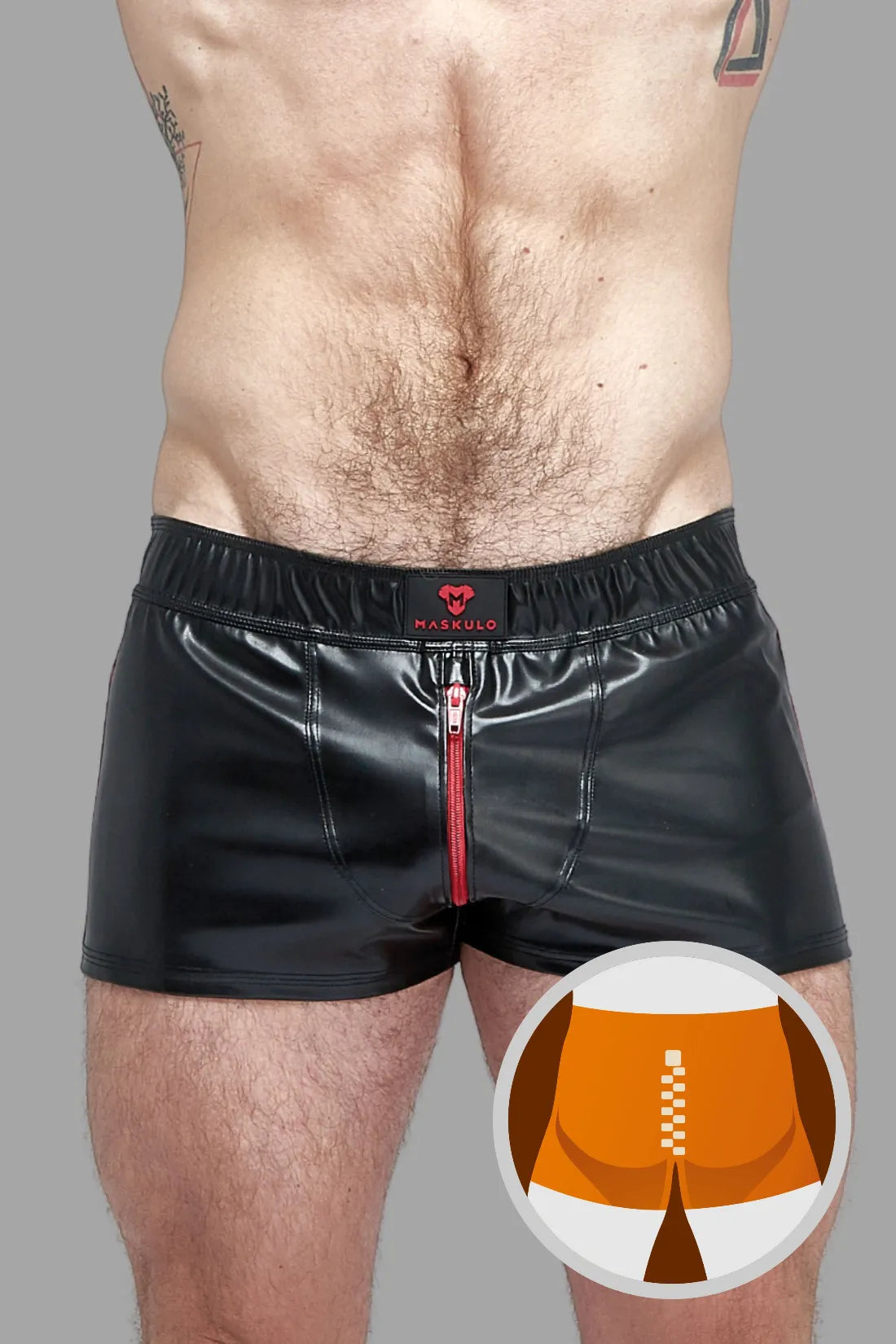 Skulla. Leatherette Jogging Shorts. Black and Red