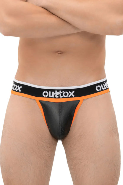 Outtox. Jock con bragueta Snap. Negro+Naranja