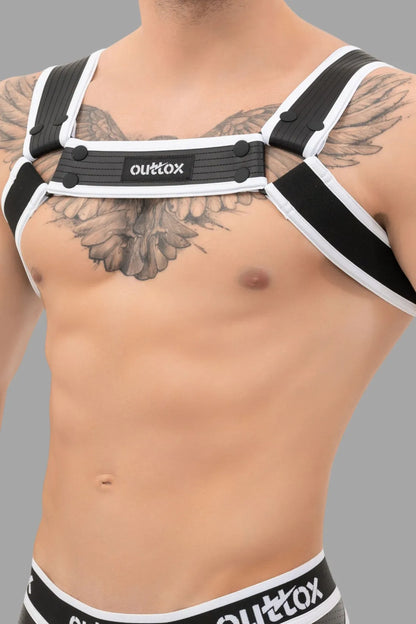 Outtox. Arnés Bulldog con broches. Negro+Blanco