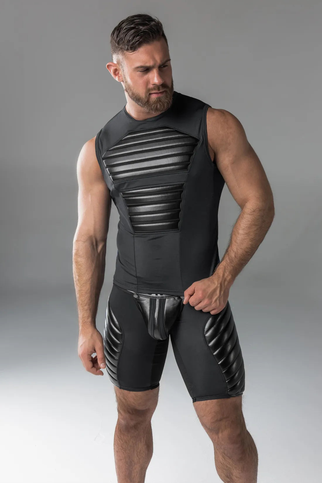 Armored. Heren tanktop. Spandex. Voorste pads. Zwart