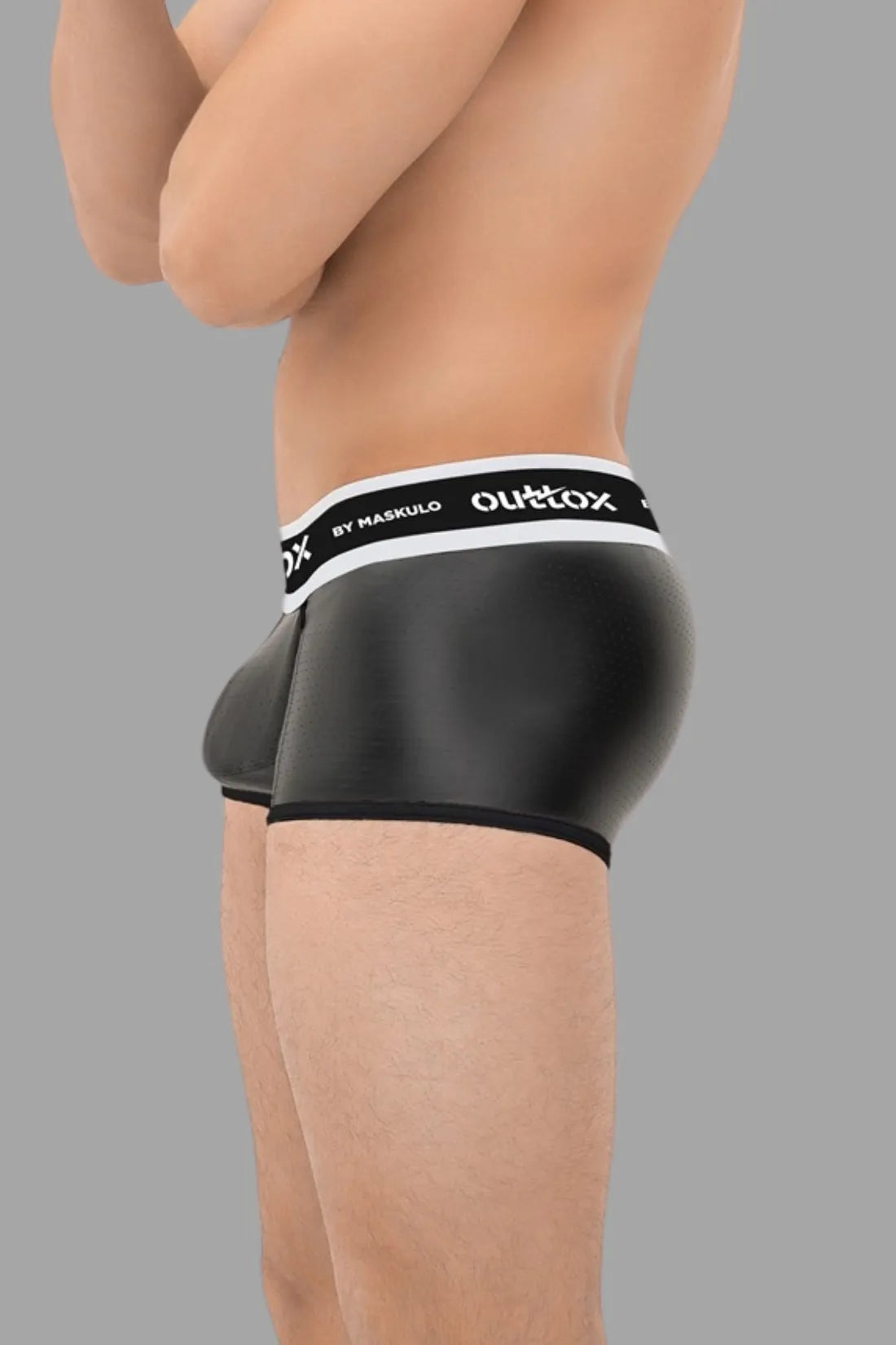 Outtox by Maskulo. Wrapped Rear Trunk Shorts with Snap Codpiece. Black