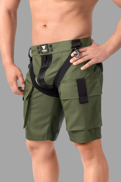 EnForce. Cargoshort met ritssluiting aan twee kanten. Groen &