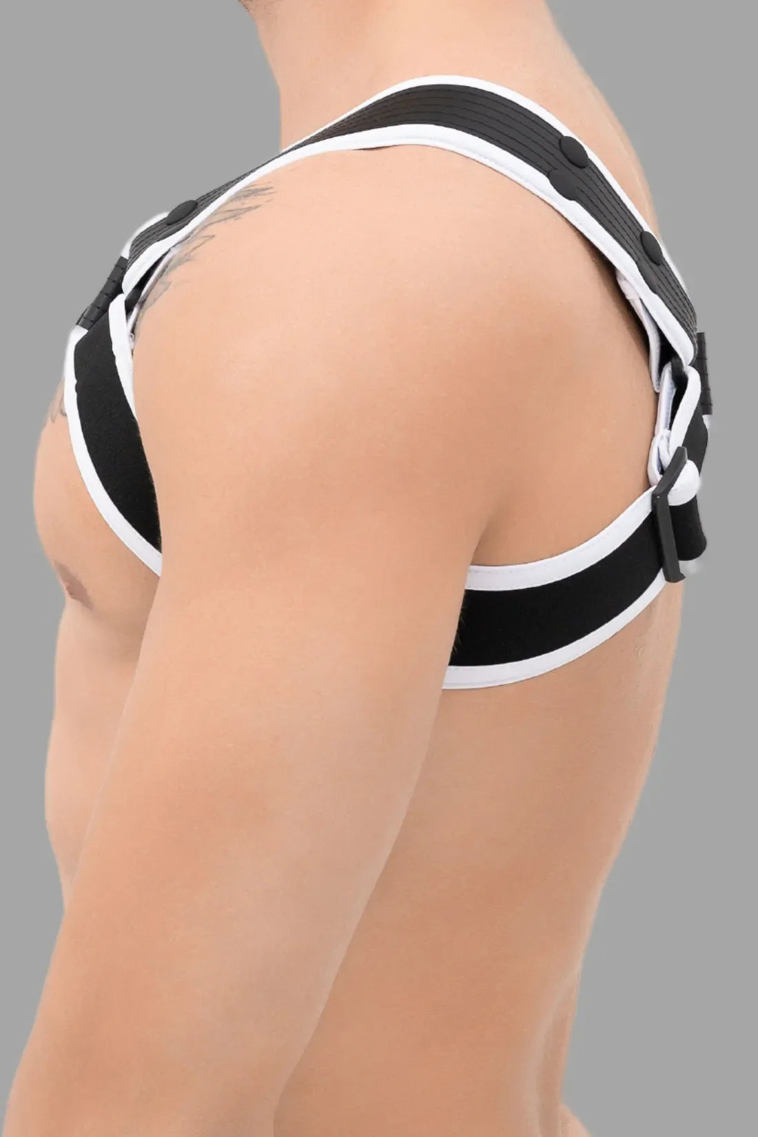 Outtox. Body Harness with Snaps. Black and White