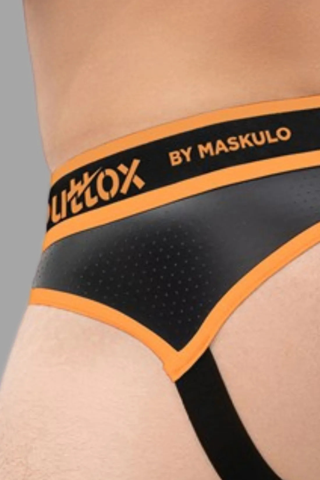 Outtox by Maskulo. Open Rear Briefs with Snap Codpiece. Orange &