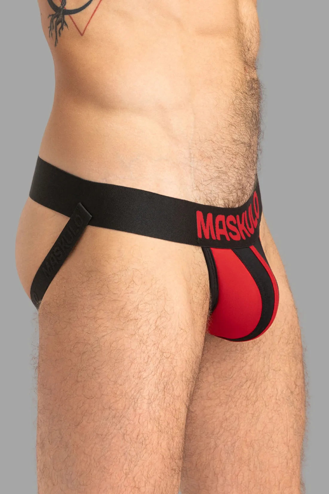 Jockstrap TIGER avec POUCH-SNAP. Noir et rouge