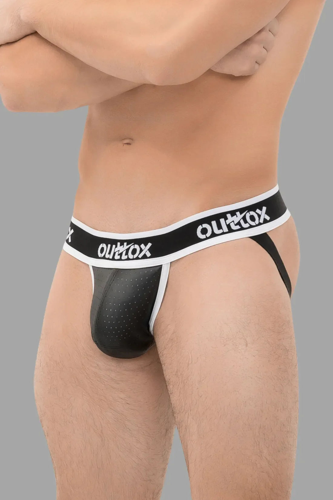 Outtox. Jock con bragueta Snap. Negro+Blanco