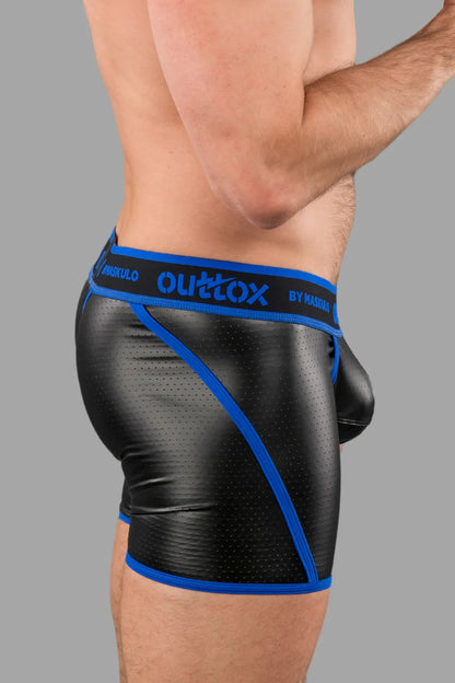 Outtox. Gewickelte Shorts mit Druckknopfverschluss. Blau