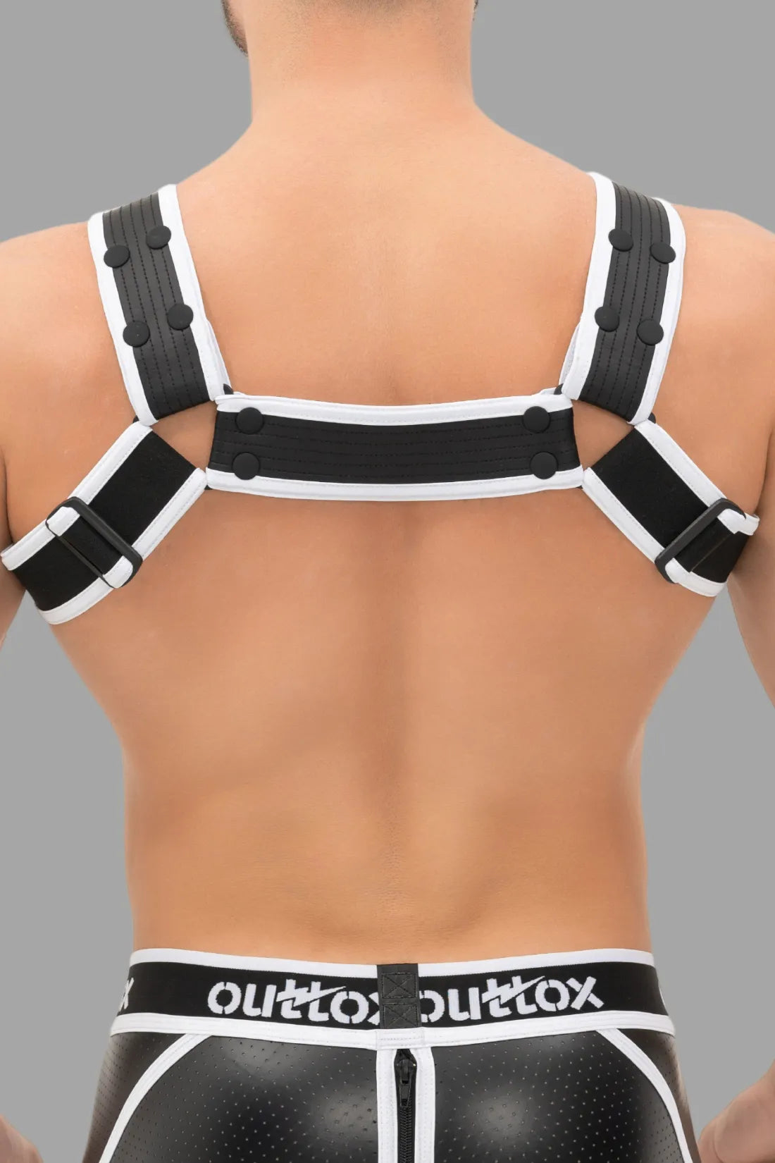 Outtox. Body Harness with Snaps. Black and White