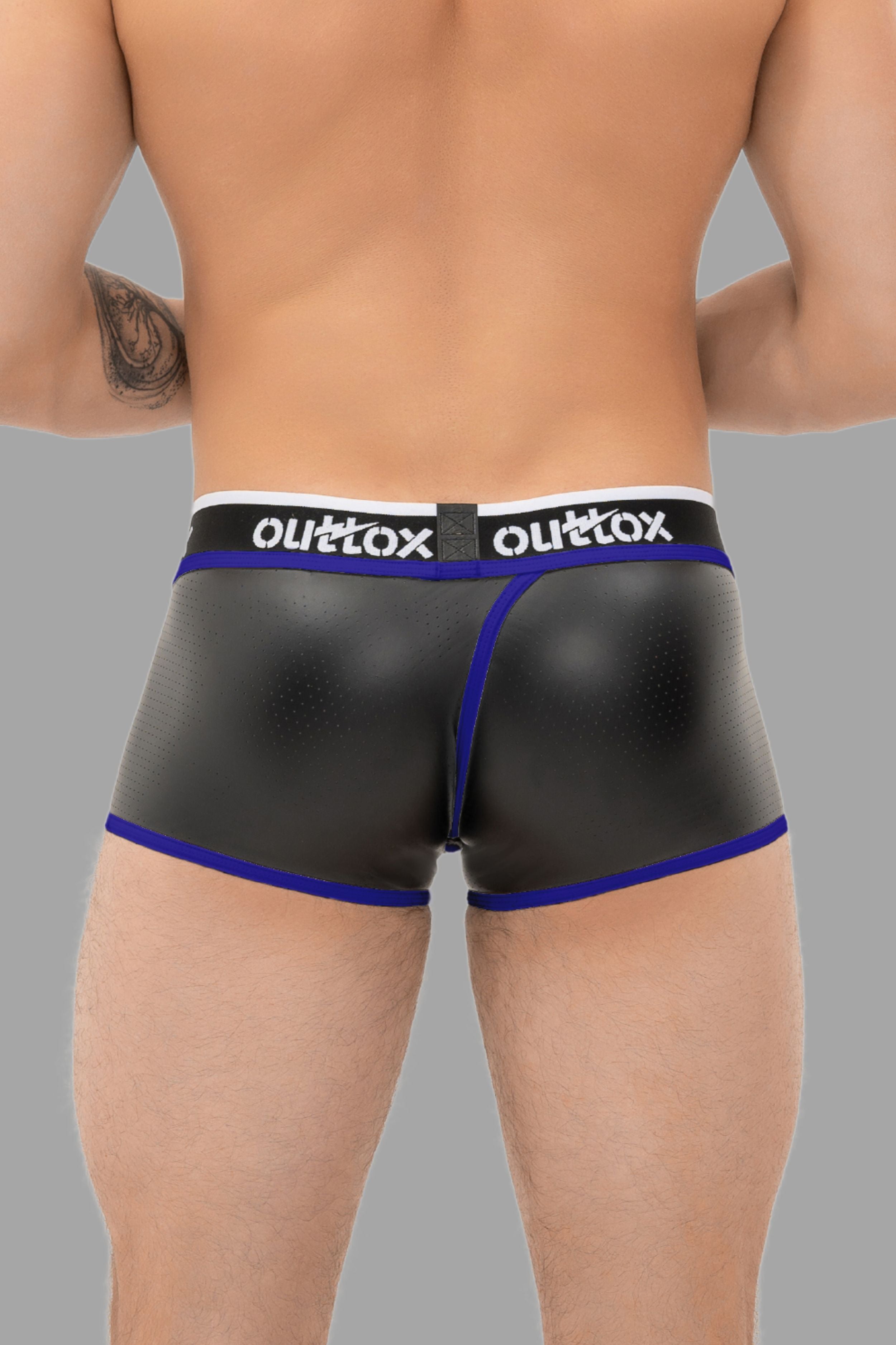 Outtox. Pantalones cortos traseros envueltos con bragueta a presión. Negro+Azul &