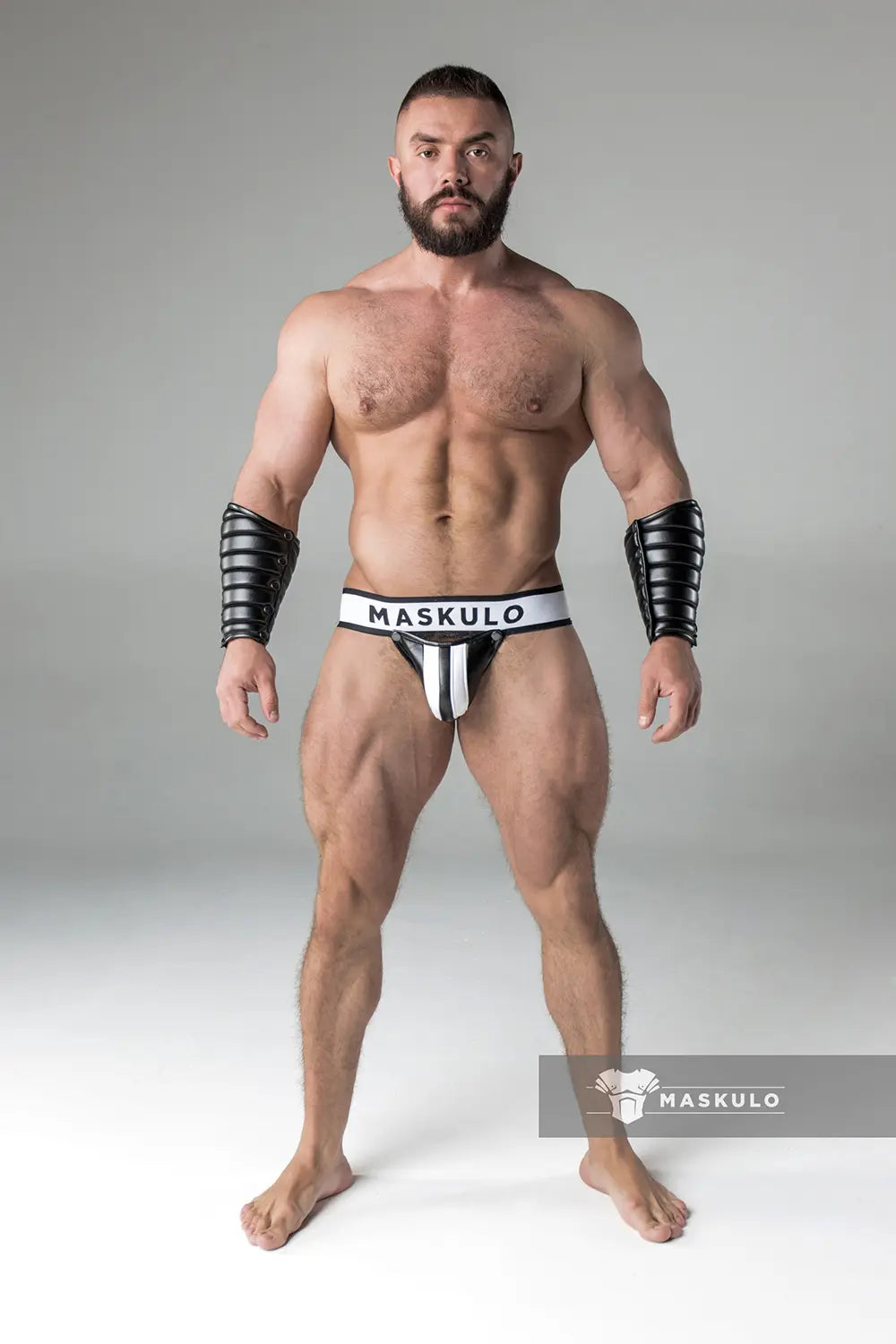 Armored. Jockstrap. Detachable Codpiece. White + Black