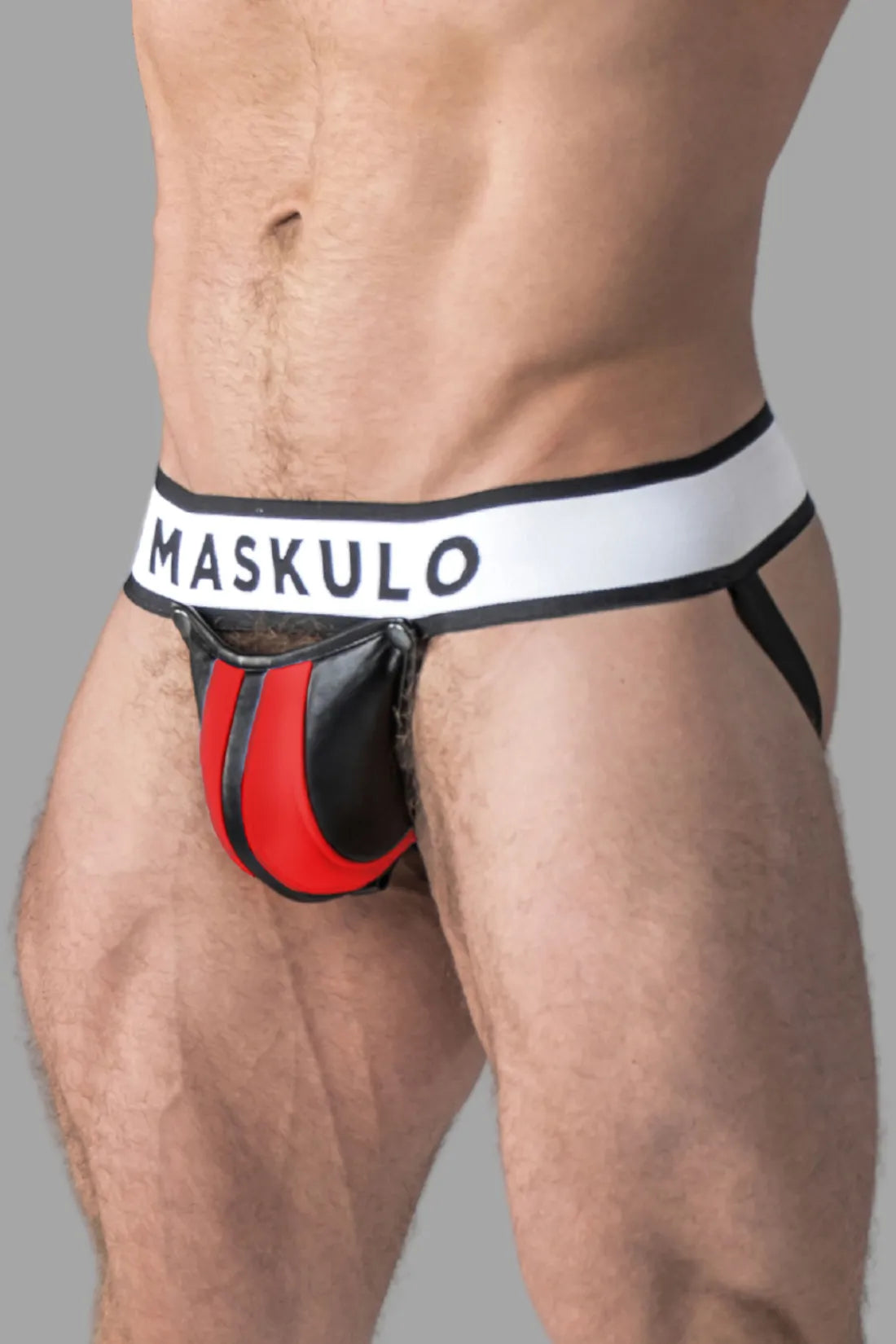 Armored. Fetisjjock voor heren. Afneembaar codstuk. Zwart+Rood