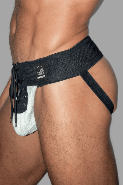 Ken Gridd-Iron, Jockstrap de Football Américain. Noir + Blanc