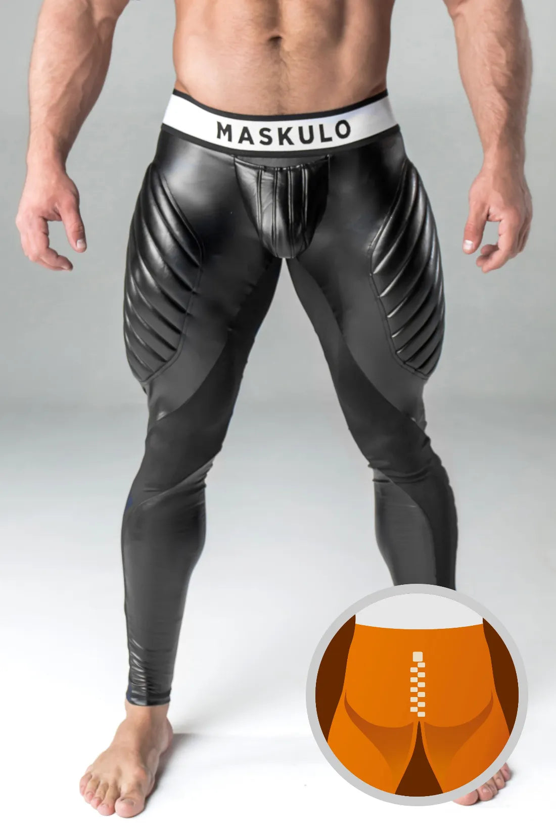 Armored. Leggings pour hommes. Pièce de code. Arrière zippé. Noir