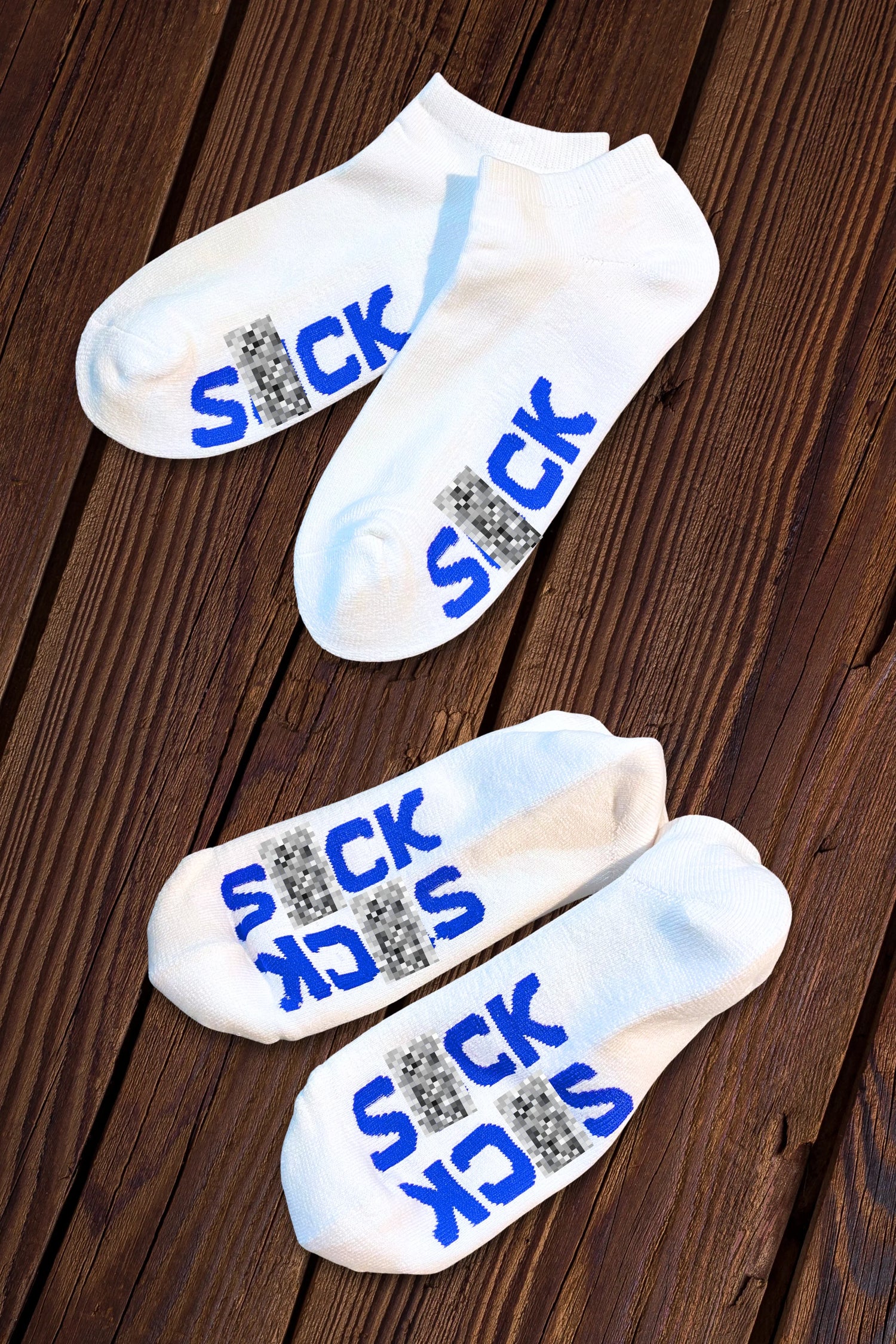 &quot;S*CK&quot; Ankle Socks. White + Blue