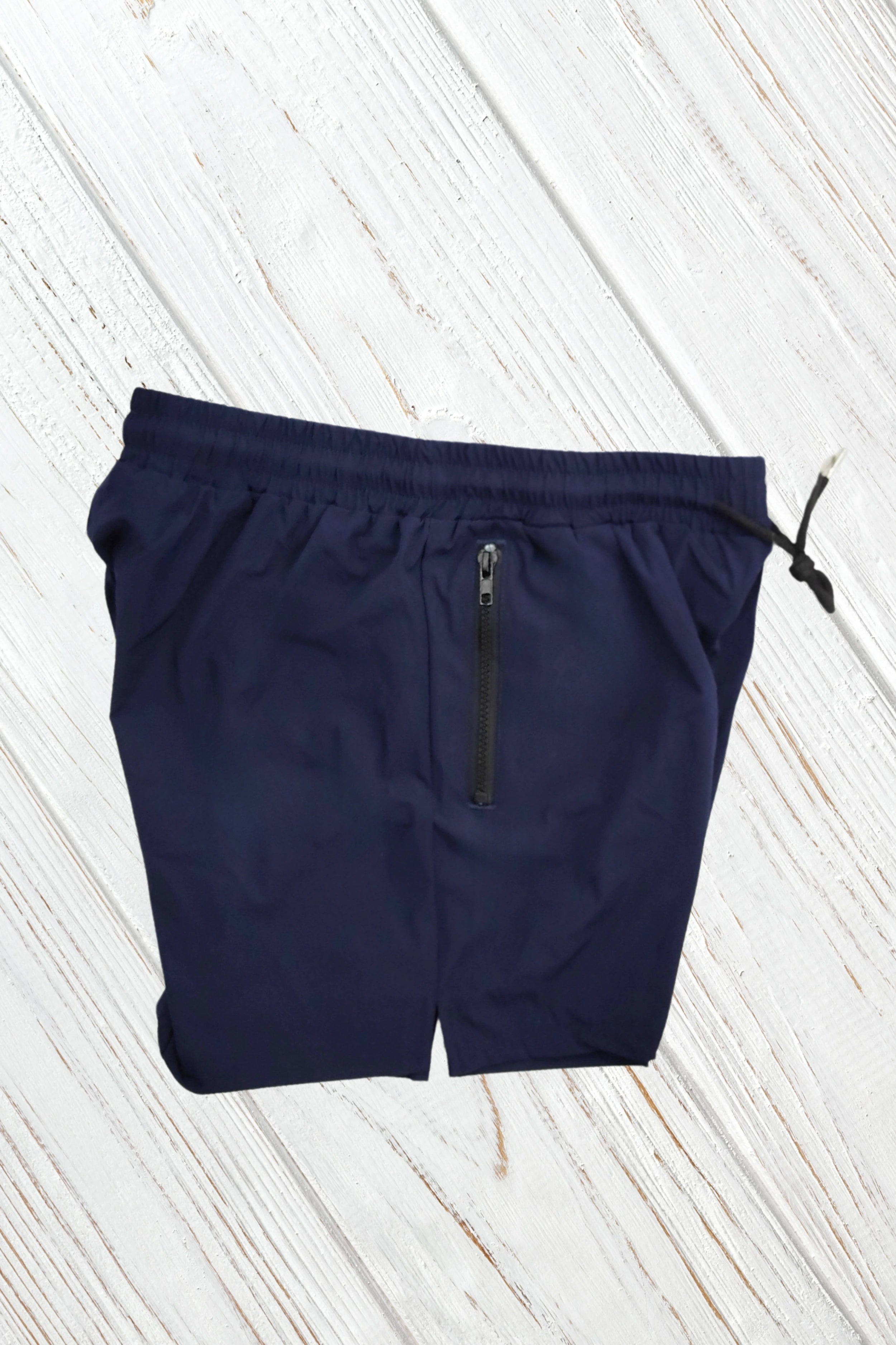 Jedd Synther soft shorts with zip pockets. Navy Blue