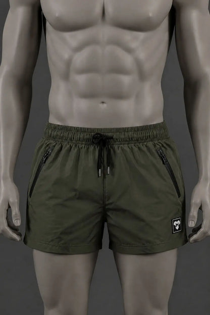 Short Jedd Synther Soft avec poches zippées. Vert kaki