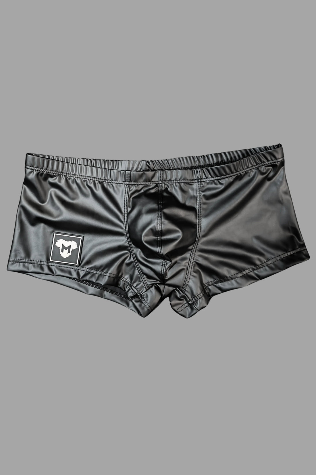 Warren LiquidOil. No-zip Thin PU leather trunk shorts. Black