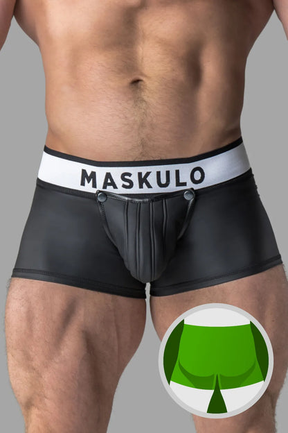 Armored. Trunkshort met rubberen look. Afneembaar zakje. Zwart