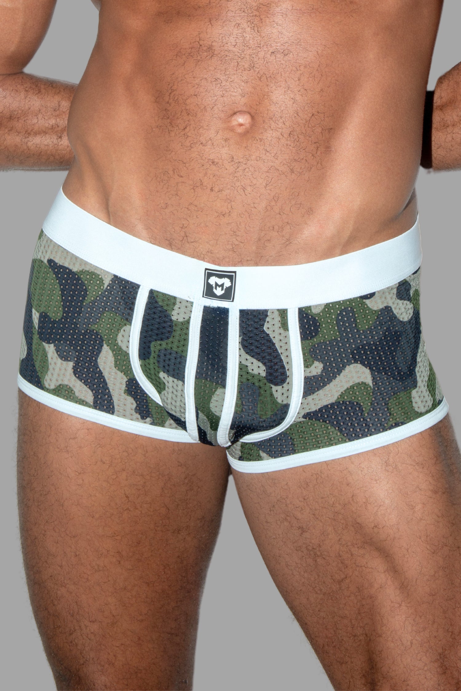 Jim Steelguard Mesh-Trunks. Tarnmuster + Weiß