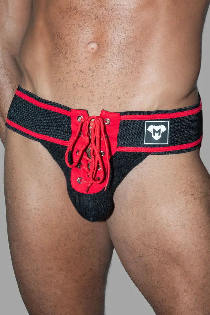 Jett Gridd-Iron, Jockstrap de Fútbol Americano. Negro + Rojo