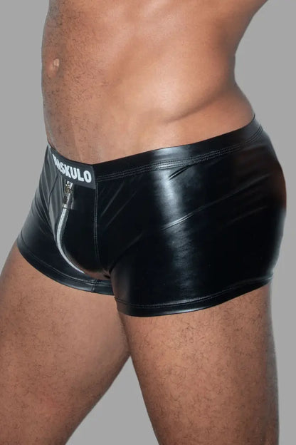 Trukk Liquidoil PU Leather Shorts with 2-sides zipper. Black + Silver