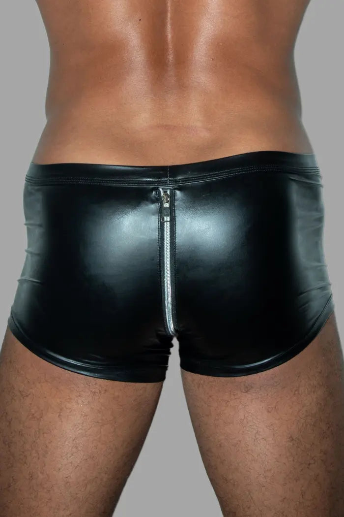 Trukk Liquidoil PU Leather Shorts with 2-sides zipper. Black + Silver