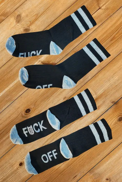 &quot;F*CK OFF&quot; Crew Socks. Black + Gray