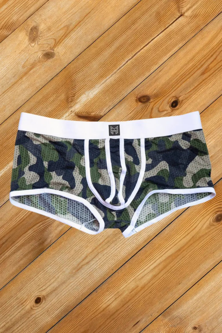 Jim Steelguard Mesh-Trunks. Tarnmuster + Weiß