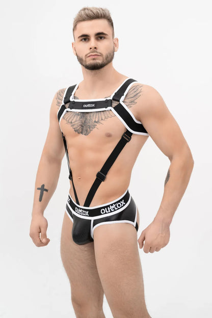 Outtox. Body Harness with Snaps. Black and White