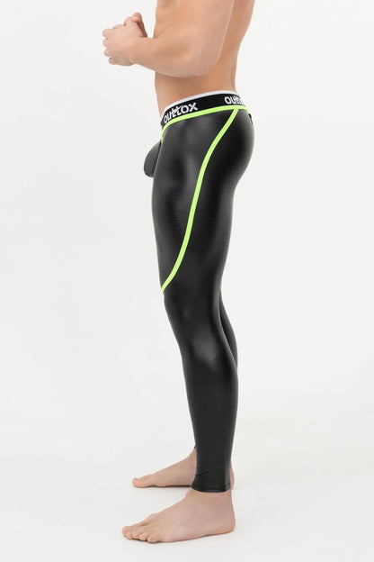 Outtox. Leggings con cremallera trasera y bragueta a presión. Negro+Verde &