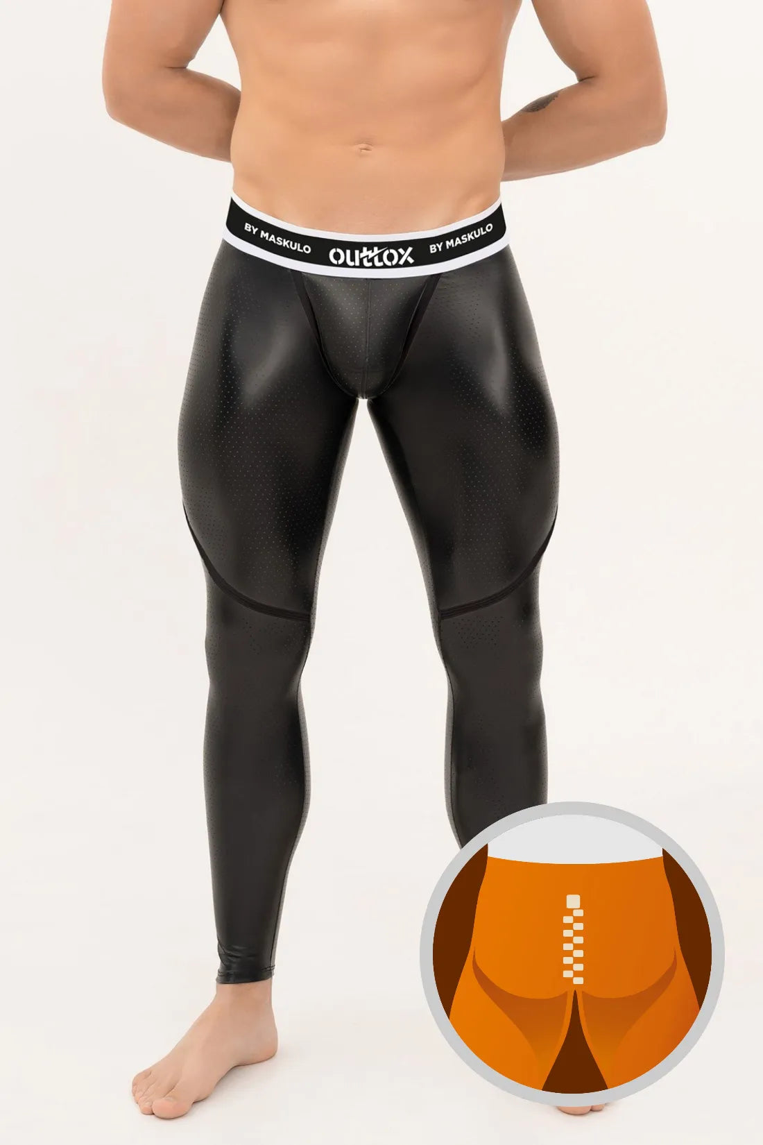 Outtox. Leggings traseros con cremallera y bragueta a presión. Negro