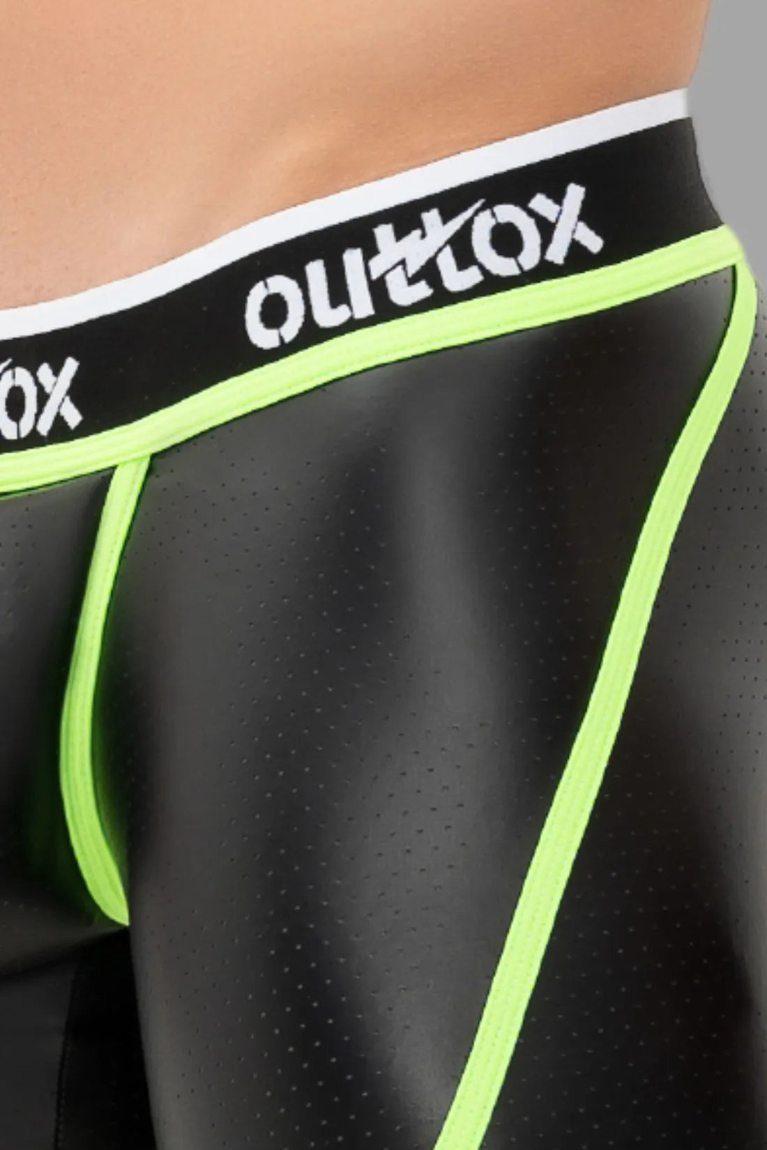 Outtox. Pantalones cortos traseros abiertos con bragueta a presión. Negro+Verde &